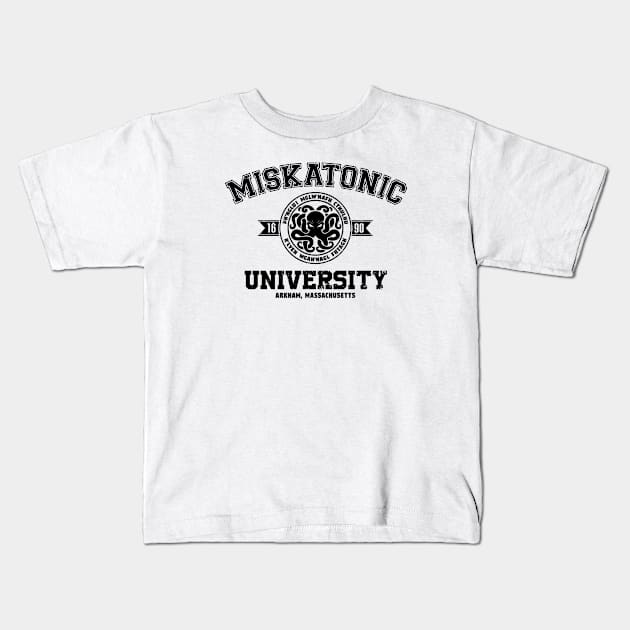 Miskatonic University (Black) Kids T-Shirt by Miskatonic Designs